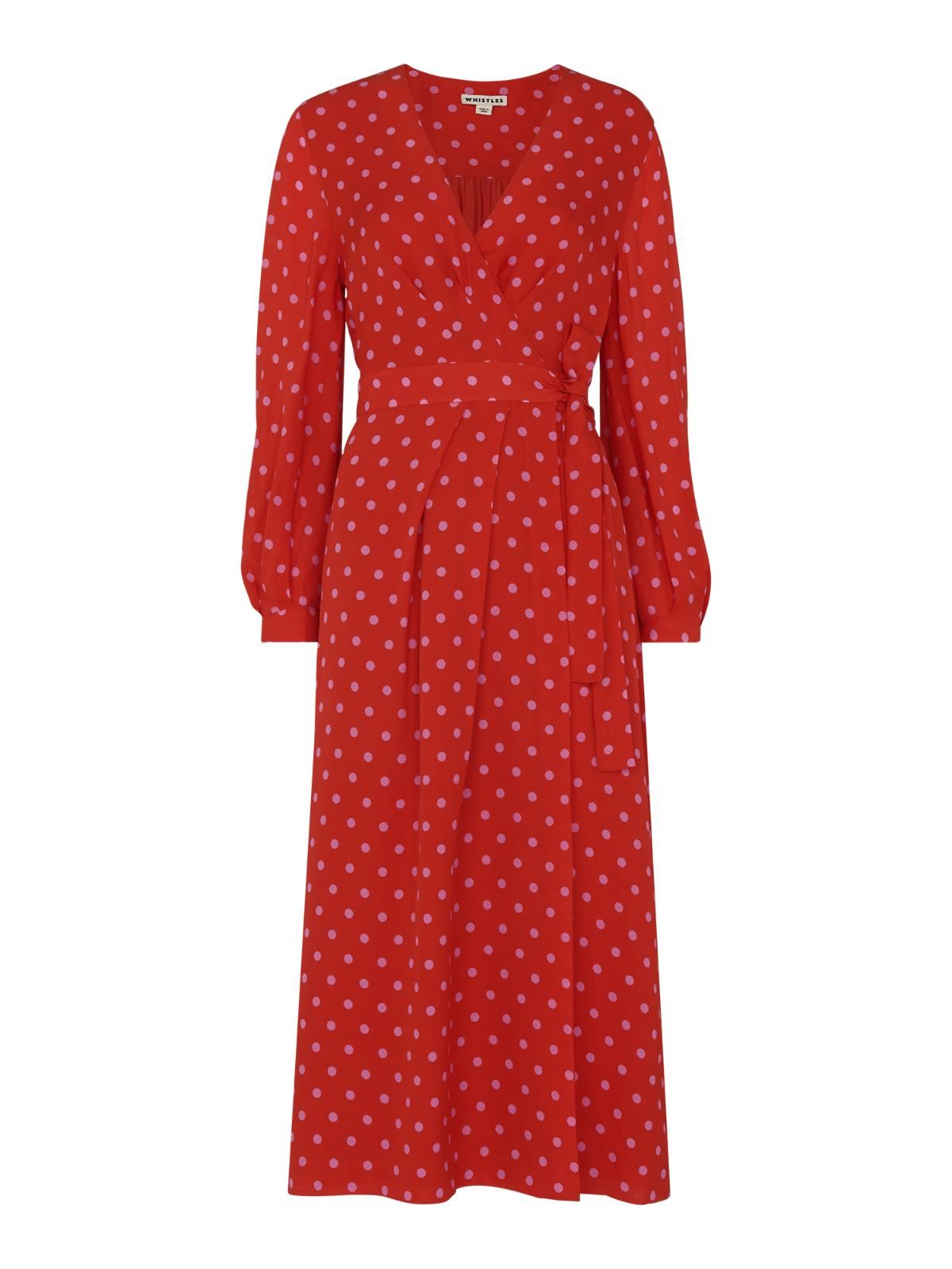 WHISTLES Maria Spot Silk Wrap Dress Red/Multi Polka Dot UK4 RRP299 BNWT
