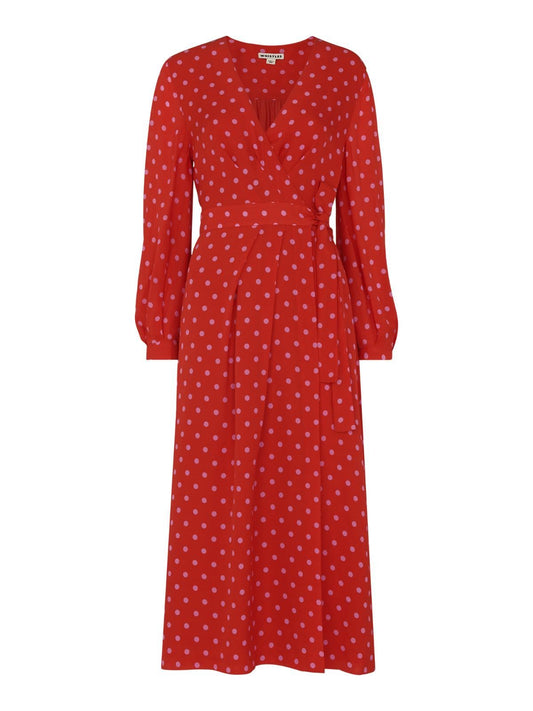 WHISTLES Maria Spot Silk Wrap Dress Red/Multi Polka Dot UK4 RRP299 BNWT