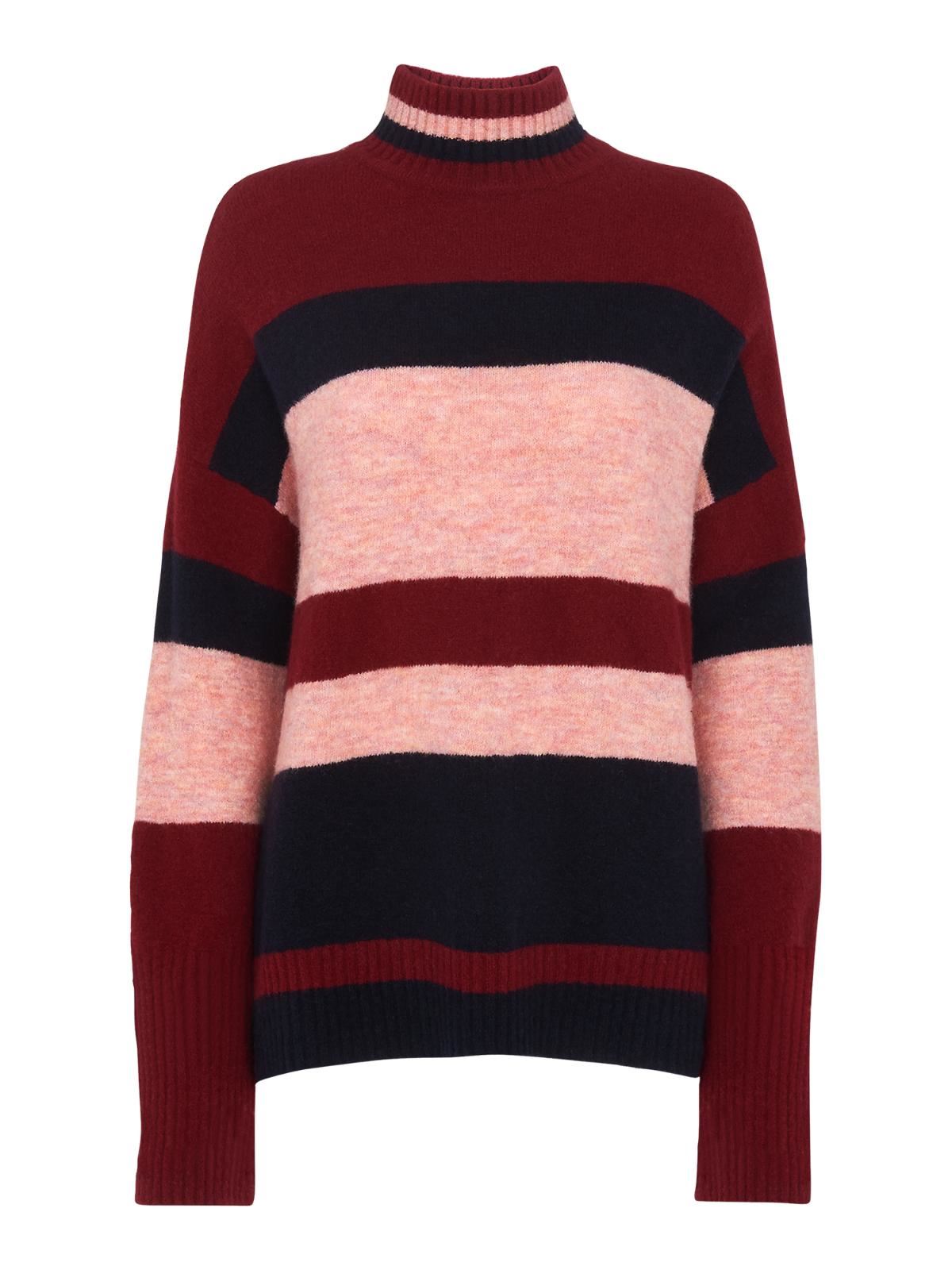 WHISTLES Ladies Stripe Roll Neck Knit Jumper Multicolour Pink Red XS RRP125 BNWT