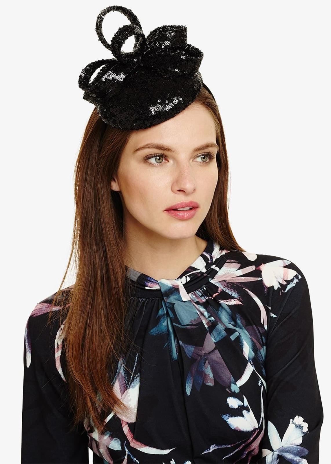 Phase Eight Shae Sequin Pillbox Fascinator Hat Black RRP69