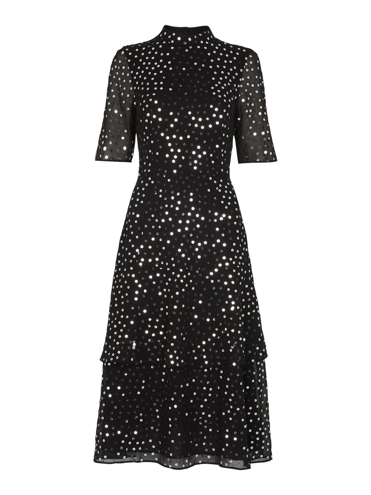 WHISTLES Ivanna Sequin Dress Black/Multi Short Sleeve UK6 RRP199 BNWT