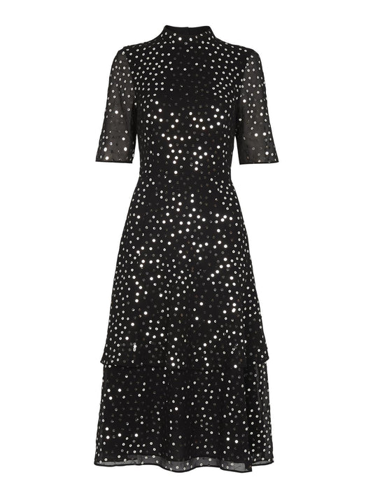 WHISTLES Ivanna Sequin Dress Black/Multi Short Sleeve UK6 RRP199 BNWT