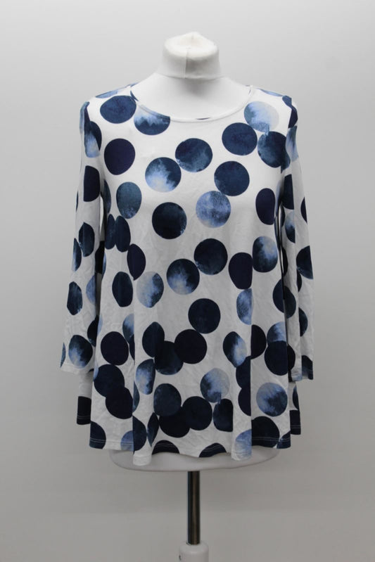 PHASE EIGHT Ladies Saffi Ivory Dark Blue Spotted 3/4 Length Sleeve Top UK8 BNWT