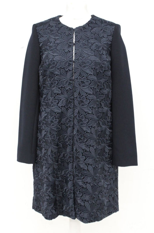 HOBBS Ladies Navy Blue Round Neck Floral Pattern Rina Lace Coat UK14 BNWT RRP269