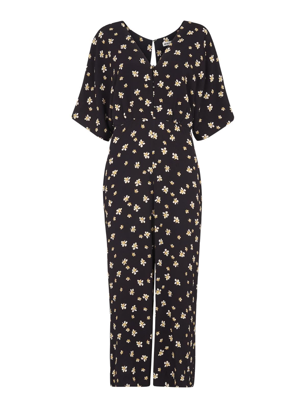 WHISTLES Ladies Black Edelweiss Floral Button V Neck Jumpsuit UK16 BNWT RRP179