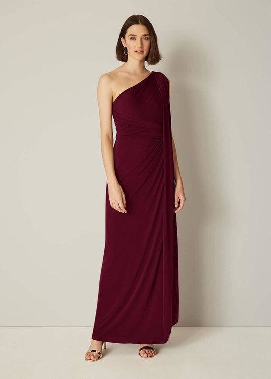 Phase Eight Winnie One Shoulder Maxi Bridesmaid Dress Berry Size UK6 RRP130