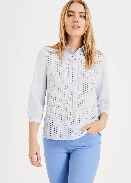 Phase Eight Beda Circle Broidery Shirt Pale Blue Size UK10 RRP69