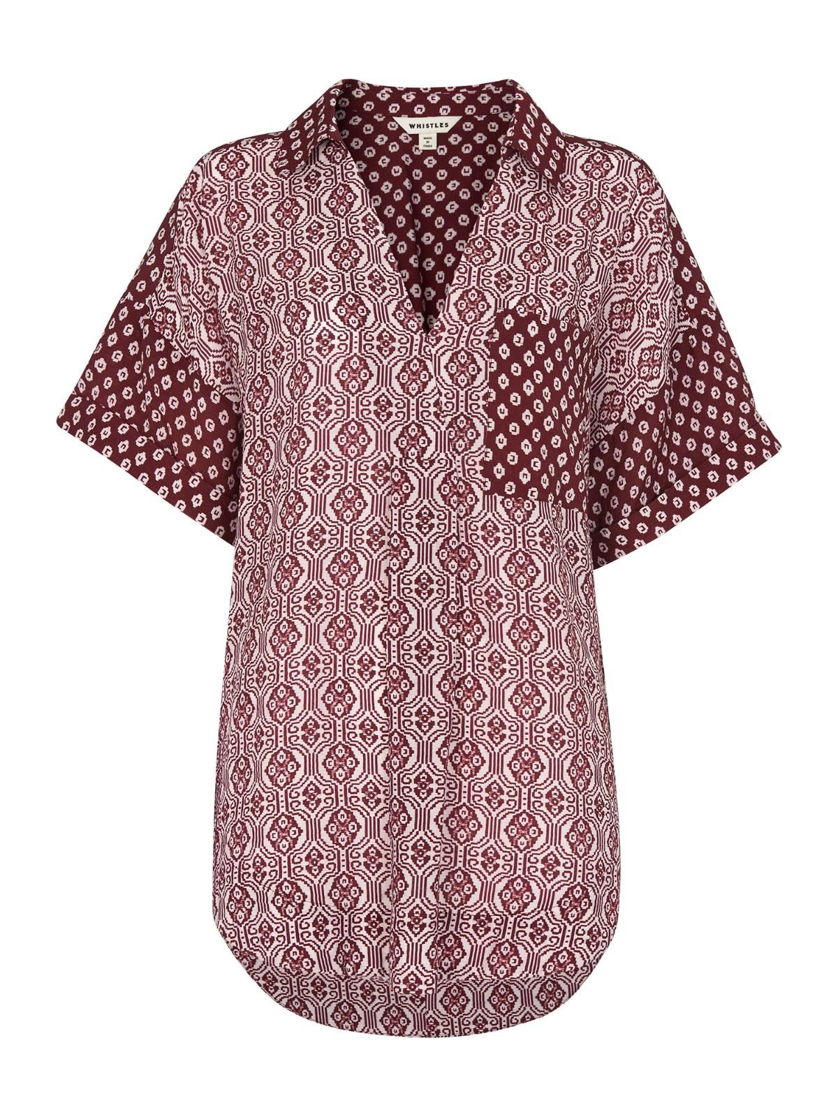 WHISTLES Ladies Woodblock Print Lea Shirt Red & Multicolour Size XS RRP95 BNWT