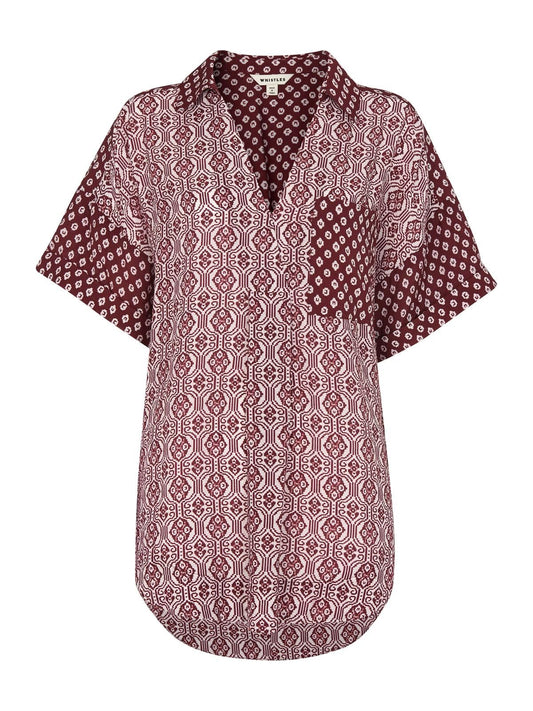 WHISTLES Ladies Woodblock Print Lea Shirt Red & Multicolour Size XS RRP95 BNWT
