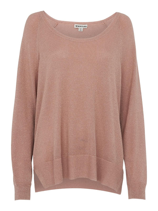 WHISTLES Ladies Pale Pink Sparkle Scoop Neck Knit Jumper Size XS RRP79 BNWT