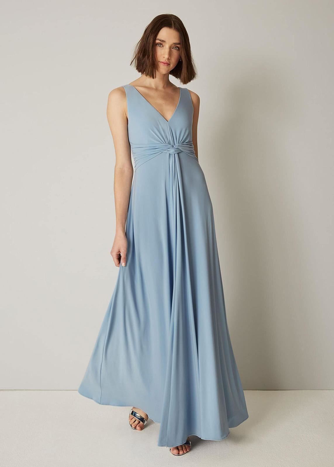 Phase Eight Caitlyn Maxi Bridesmaid Maxi Dress Dusty Blue Size UK12 RRP120