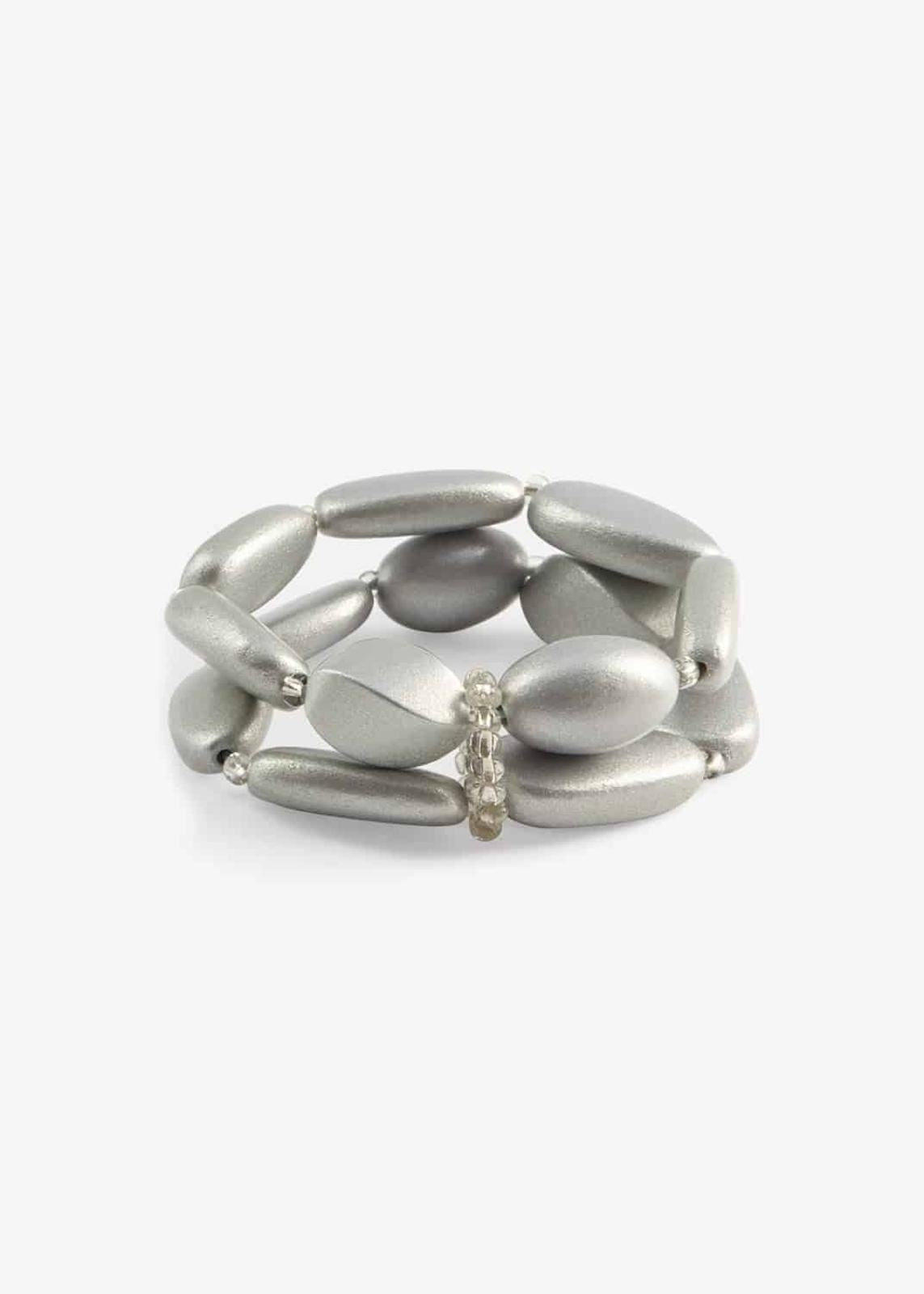 Phase Eight Fay Wooden Bead Bracelet Silver RRP25