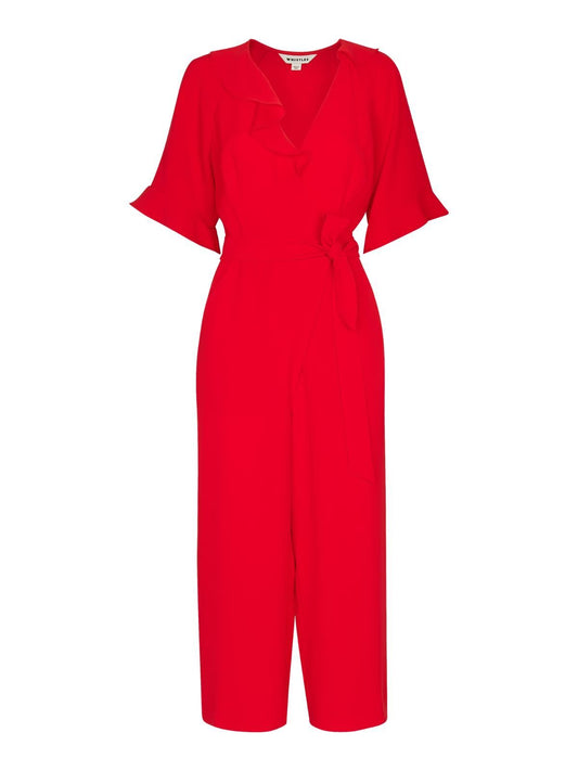 WHISTLES Ladies Alma Red V Neck Frill 3/4 Sleeve Jumpsuit UK6 BNWT RRP169