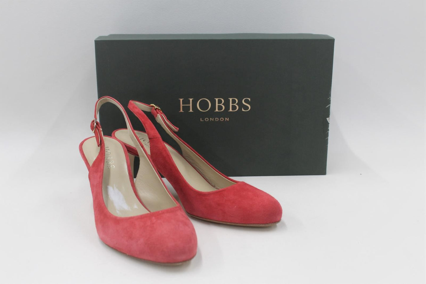 HOBBS Ladies Pink Grapefruit Suede Lizzie Slingback Shoes UK3.5 NEW RRP129