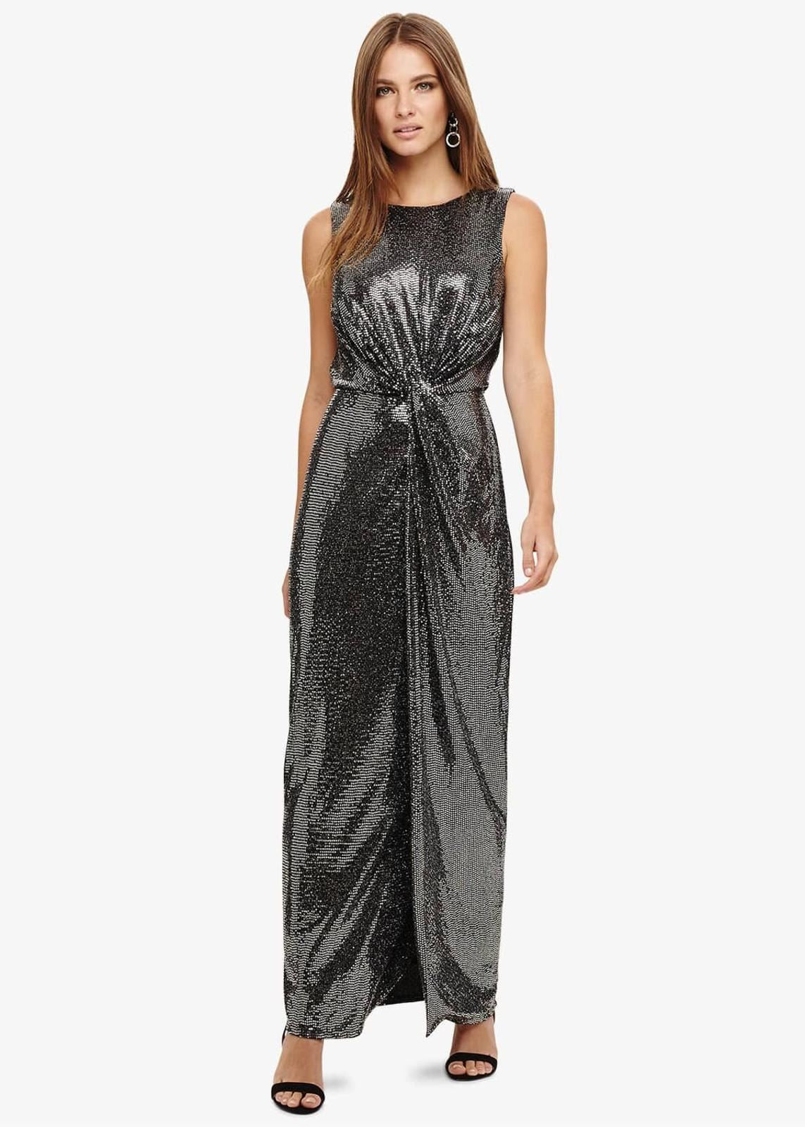Phase Eight Dahlia Shimmer Twist Maxi Maxi Dress Silver Size UK10 RRP130