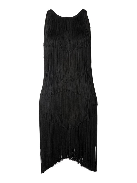 WHISTLES Evena Fringe Detail Dress Black Sleeveless UK4 RRP249 BNWT