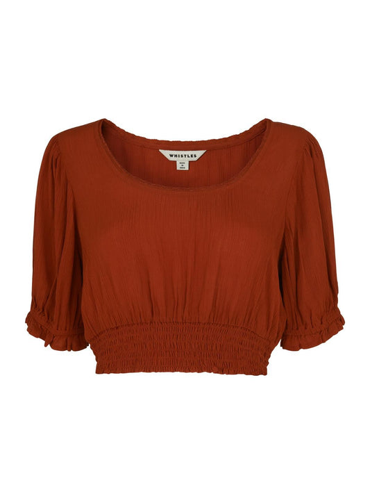 WHISTLES Ladies Rust Orange Textured Crop Top Short Sleeve UK6 RRP69 BNWT
