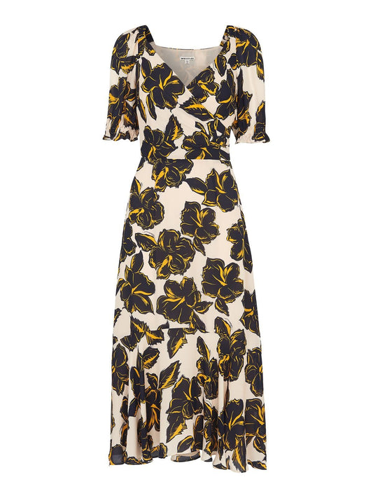 WHISTLES Tropical Flower Silk Dress Short Sleeve White/Multi UK6 RR 299 BNWT