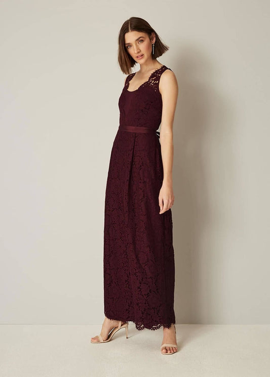Phase Eight Amy Lace Maxi Bridesmaid Cotton Maxi Dress Berry Size UK12 RRP160