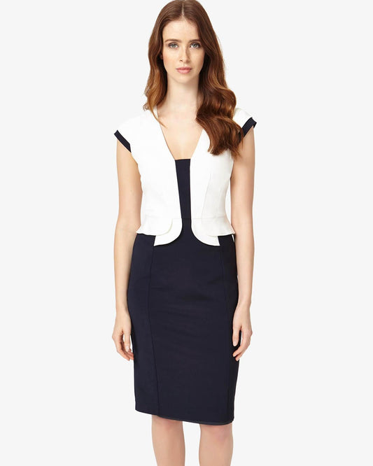 PHASE EIGHT Ladies Ivory/Navy Blue 'Elaina' Peplum Dress Size UK6 BNWT RRP150