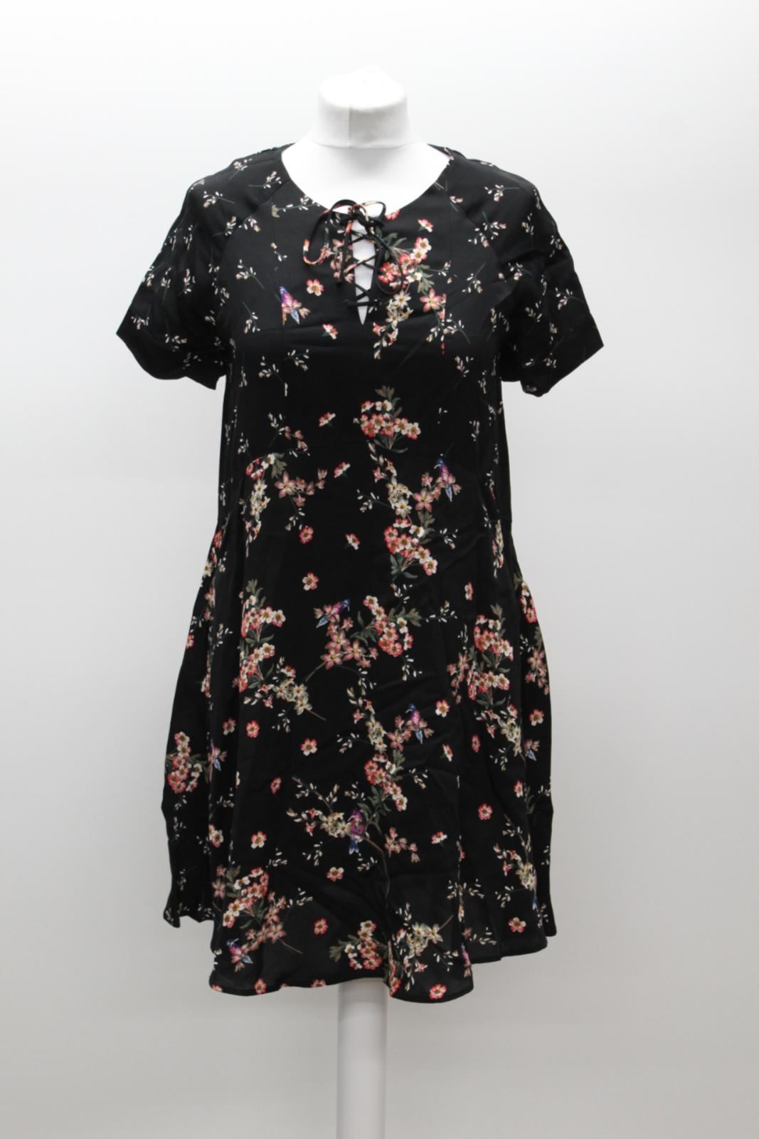 PHASE EIGHT Ladies Molly Black Floral Print Tie Neck Mini Dress Size UK8 BNWT