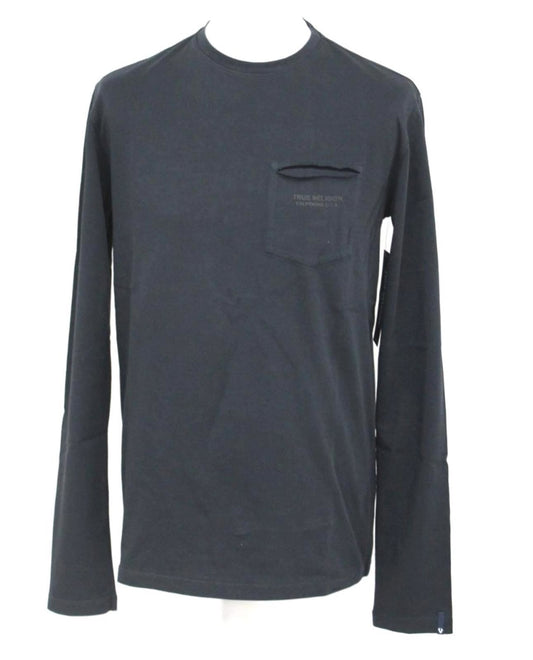 TRUE RELIGION Men's Black Cotton Long Sleeve Crew Neck T-Shirt M RRP109 BNWT