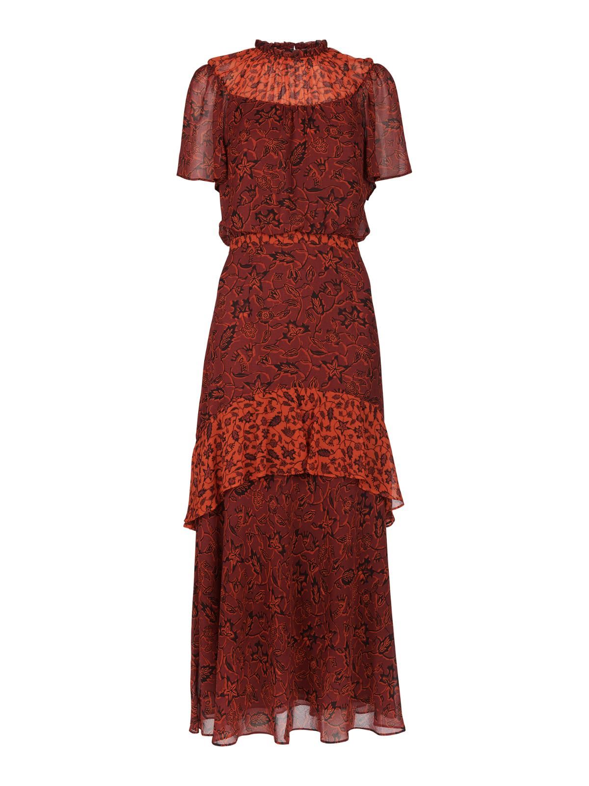 WHISTLES Batik Leaf Arianna Dress Short Sleeve Red/Multi UK4 RRP189 BNWT