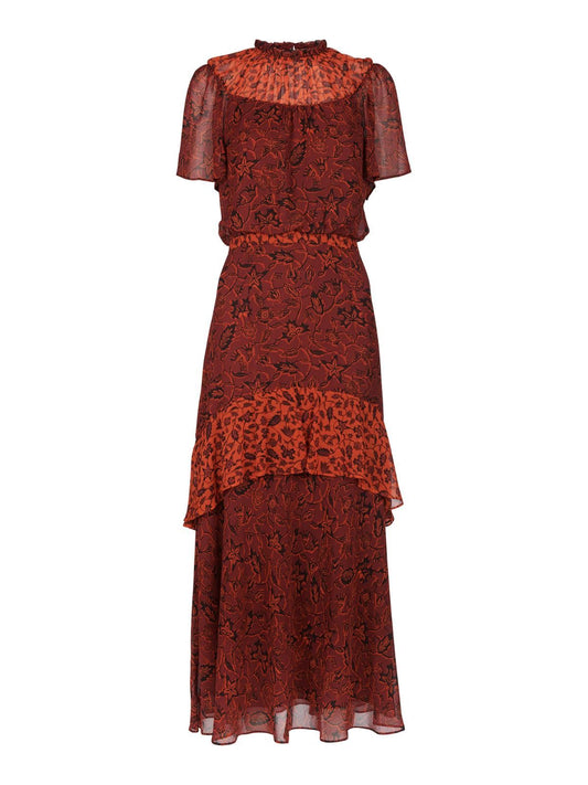 WHISTLES Batik Leaf Arianna Dress Short Sleeve Red/Multi UK4 RRP189 BNWT