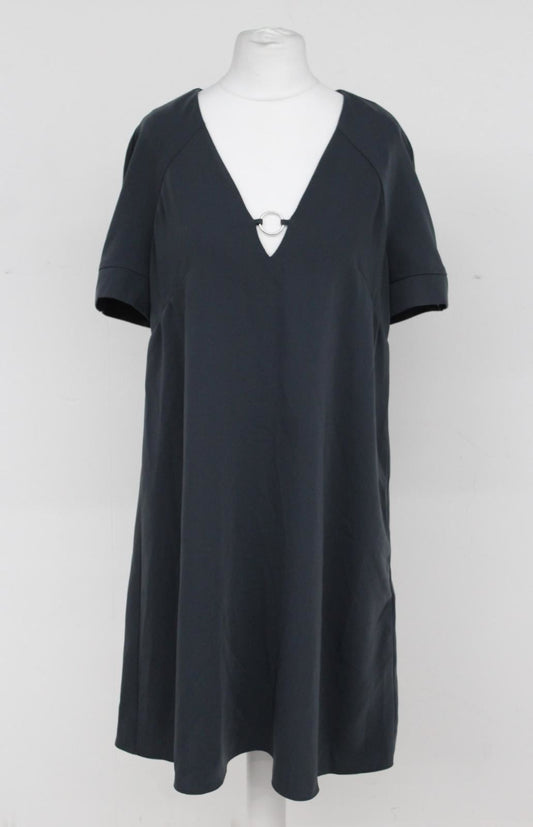 PHASE EIGHT Ladies Dark Grey Knee Length V Neck Jodie Ring Swing Dress UK8 BNWT