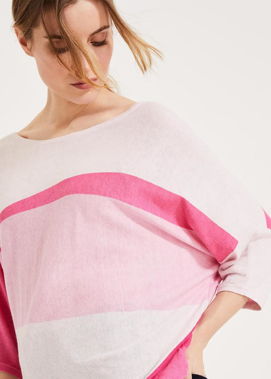 Phase Eight Carly Colourblock Knit Boat Neck Jumper Pullover Pink S RRP69