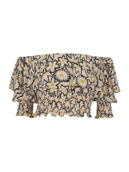 WHISTLES Ladies Adela Floral Print Silk Bardot Crop Top White UK10 BNWT RRP159