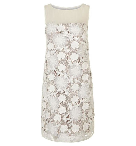 HOBBS Ladies Cream Beige Sleeveless Crochet Lily Flower Dress Size UK8 BNWT