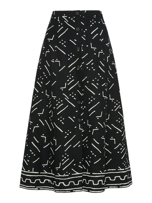 WHISTLES Ladies Kuba Print Linen Button Skirt Black/Multi UK4 BNWT RRP119