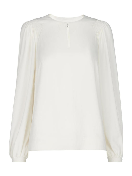 WHISTLES Ladies Ivory Smocked Shoulder Crew Neck Key Hole Blouse UK6 BNWT RRP99