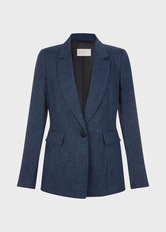 Hobbs Linen Cynthia Blazer Jacket Navy Size UK14 RRP189