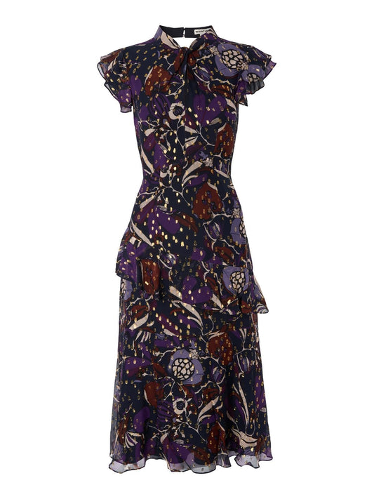 WHISTLES Montrose Dobby Midi Dress Floral Purple/Multi UK6 RRP199 BNWT