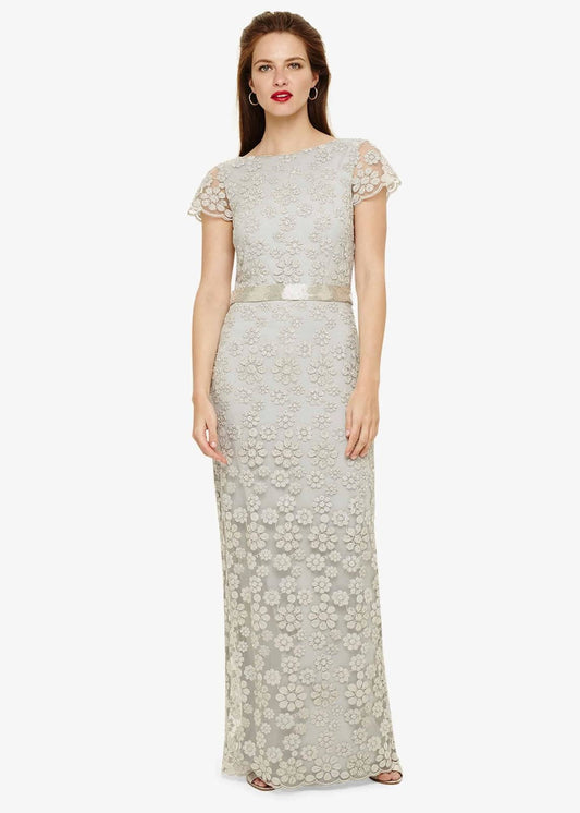 Phase Eight Cassie Embellished Short Sleeve Dress Silver Size UK12 RRP350