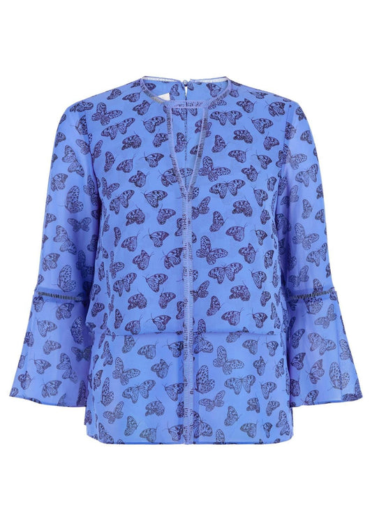 Hobbs Lottie Blouse Cornflower Blck Size UK6 RRP89