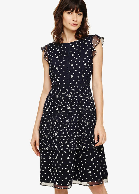 Phase Eight Bea Embroidered Daisy Fit & Flare Dress Navy/Ivory Size UK6 RRP150