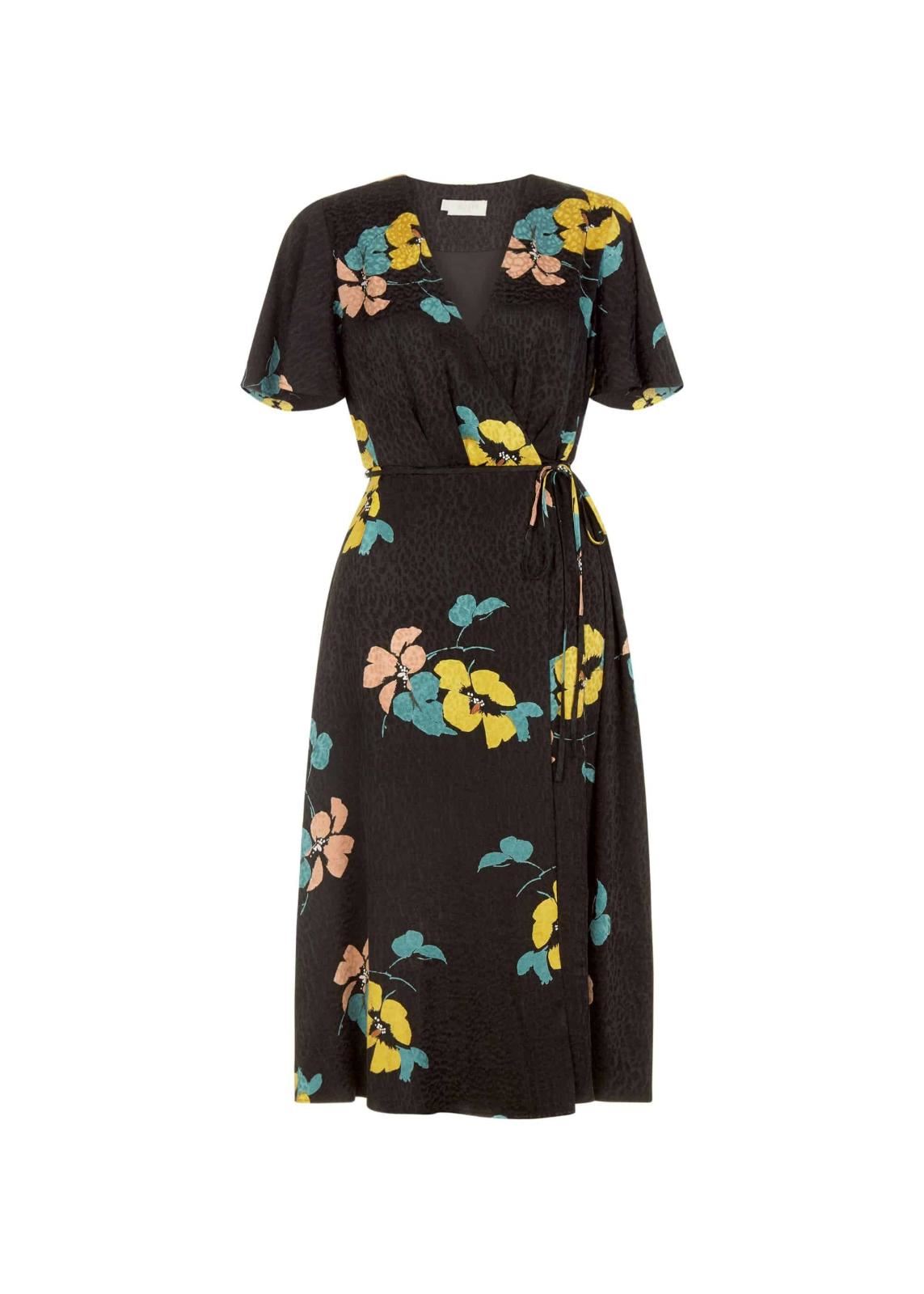 Hobbs Peggy A-Line Dress Black Multi Size UK10 RRP159
