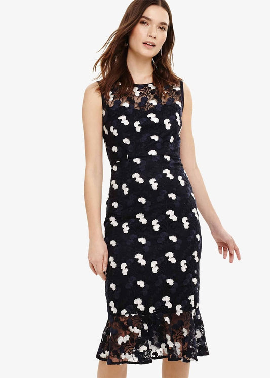 Phase Eight Aleah Embroidered Midi Sleeveless Dress Navy Size UK6 RRP150