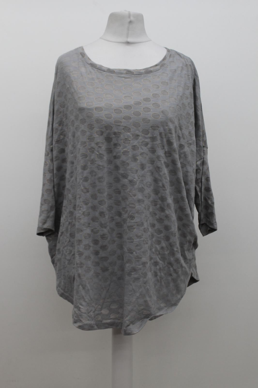 PHASE EIGHT Ladies Grey Cotton Blend Round Neck 3/4 Sleeve Spotted Top UK12 NEW