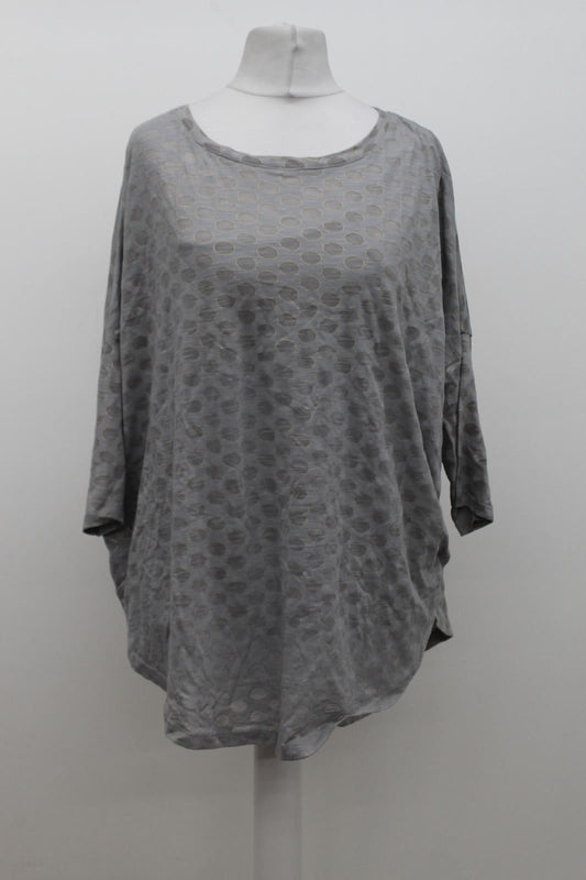 PHASE EIGHT Ladies Grey Cotton Blend Round Neck 3/4 Sleeve Spotted Top UK12 NEW