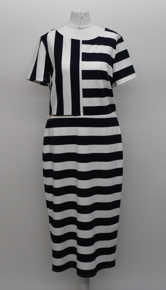 PHASE EIGHT Ladies Navy & Ivory Stripe Maryanne Ponte Pencil Dress UK14 NEW