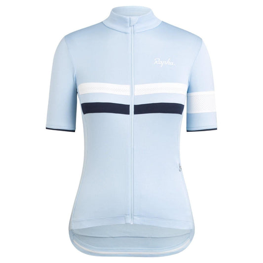 RAPHA Ladies Blue Striped Short Sleeve Zip Front Brevet Cycling Jersey II S BNWT