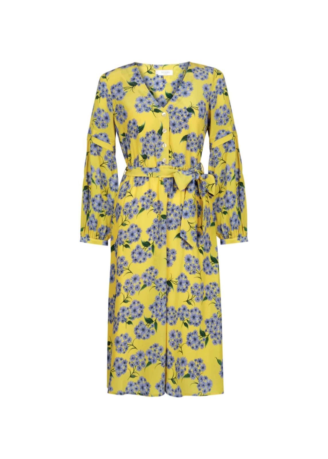 Hobbs Silk Cara Fit & Flare Dress Yellow Blue Size UK14 RRP349