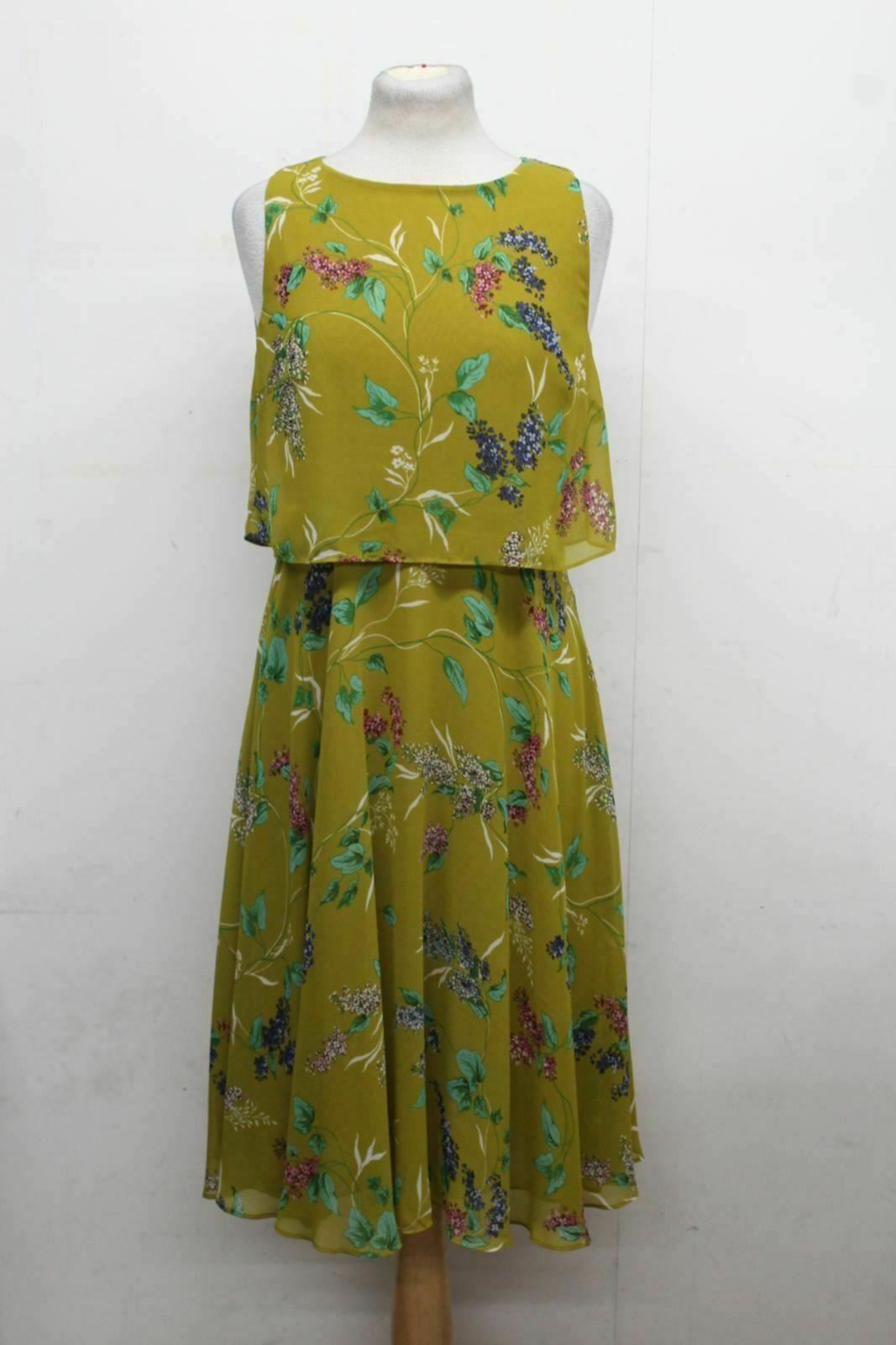 HOBBS Ladies Ember Chartreuse & Floral Sleeveless Shift Dress UK10 BNT RRP 159