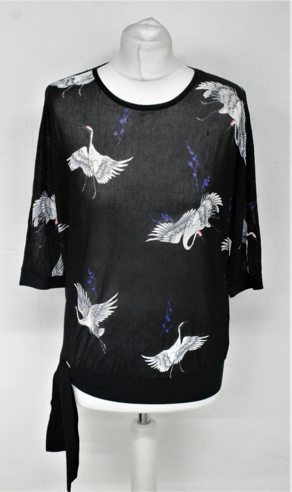 PHASE EIGHT Ladies Black Tie Waist Oda Oriental Bird Blush Top Size XS RRP69 NEW