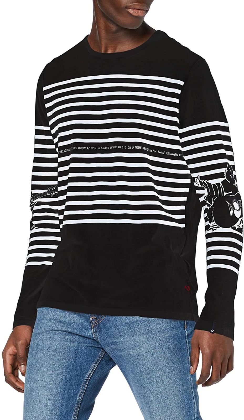 TRUE RELIGION Men's Black Stripe Buddha Tee Long Sleeve Top Size XS RRP79 BNWT