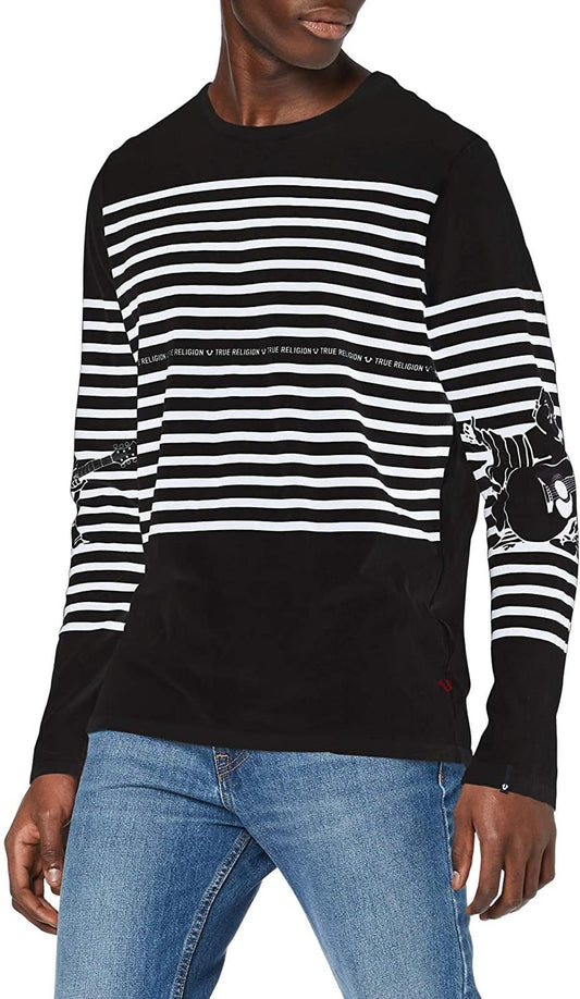 TRUE RELIGION Men's Black Stripe Buddha Tee Long Sleeve Top Size XS RRP79 BNWT